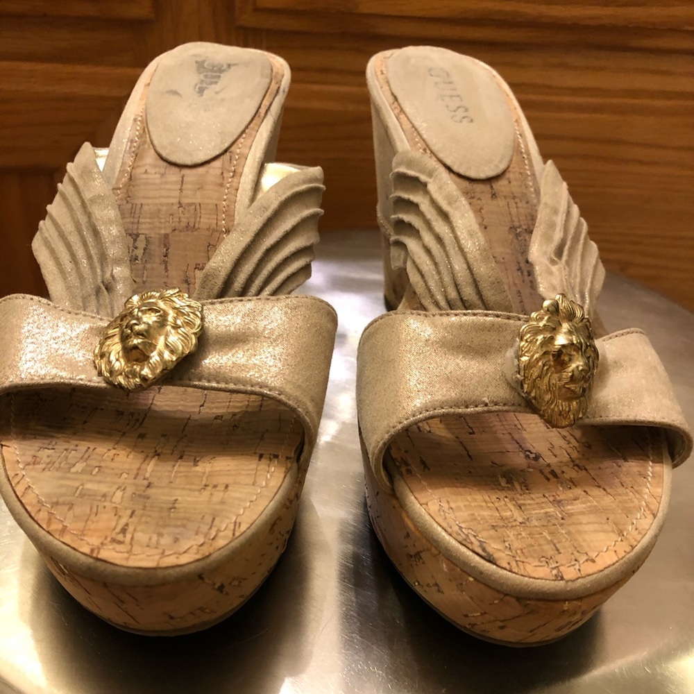 Guess Corked Heel Wedges. Soft gold color. Sz(9)